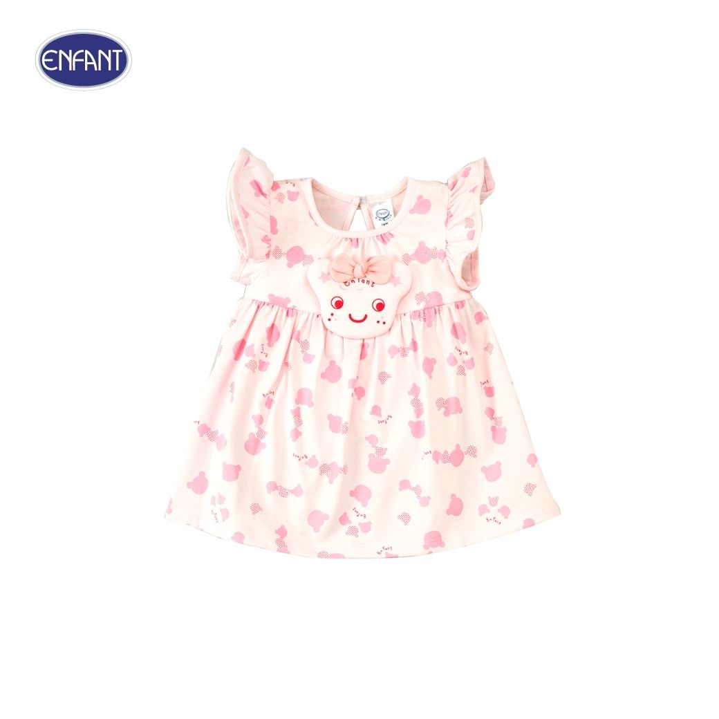 ENFANT (Enfant) ruffled sleeve dress set for children aged 3-18 months, Summer Bear collection, pure cotton, pink 