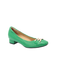 ELLE SHOES รองเท้าหนังแกะ ทรงส้นเหลี่ยม LAMB SKIN COMFY COLLECTION รุ่น Block heel สีเขียว ELB003