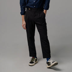 era-won Long pants, Double Belts Trousers V2 model, Skinny Crop style, high waist, Black color (dark black), new fabric
