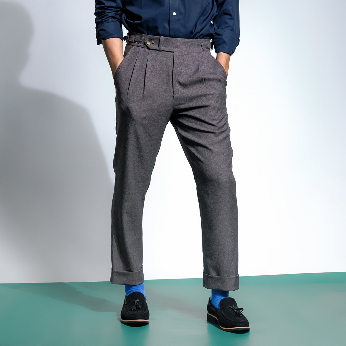 era-won Long pants, Double Belts Trousers V3, Skinny Crop, high waist, Motion grey (gray) 
