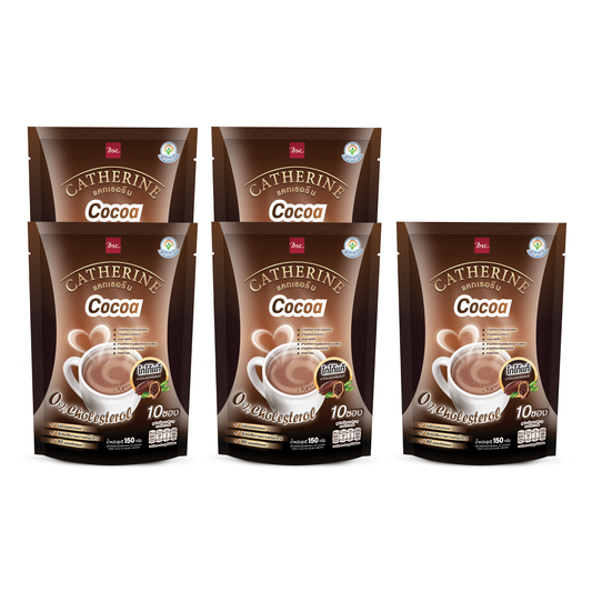 CATHERINE Cocoa Catherine 0% Cholesterol No added sugar Set of 4 Cocoa Packs, free 1 Cocoa Pack, value 179 baht