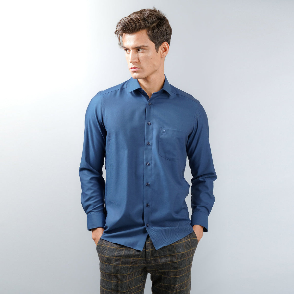 OLYMP LUXOR Shirt Navy blue shirt, diagonal pattern, comfortable to wear, easy to iron