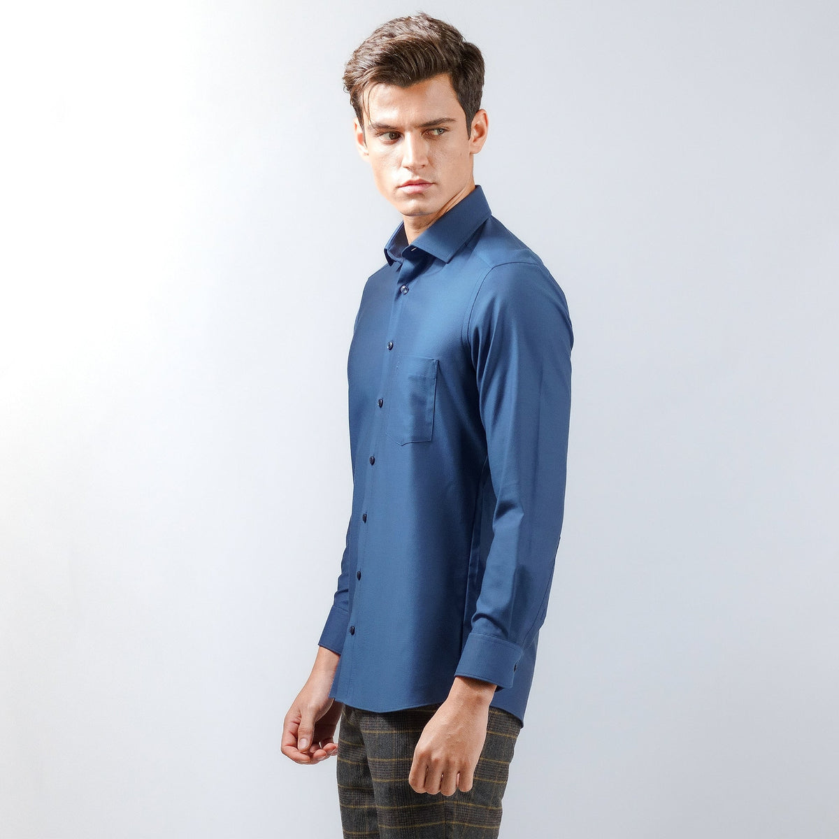 OLYMP LUXOR Shirt Navy blue shirt, diagonal pattern, comfortable to wear, easy to iron