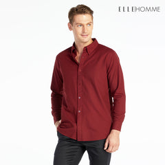 ELLE HOMME Long-sleeved shirt, collar, 100% cotton blend, wine red (W8B675)