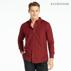 ELLE HOMME Long-sleeved shirt, collar, 100% cotton blend, wine red (W8B675)
