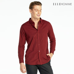 ELLE HOMME Long-sleeved shirt, collar, 100% cotton blend, wine red (W8B675)
