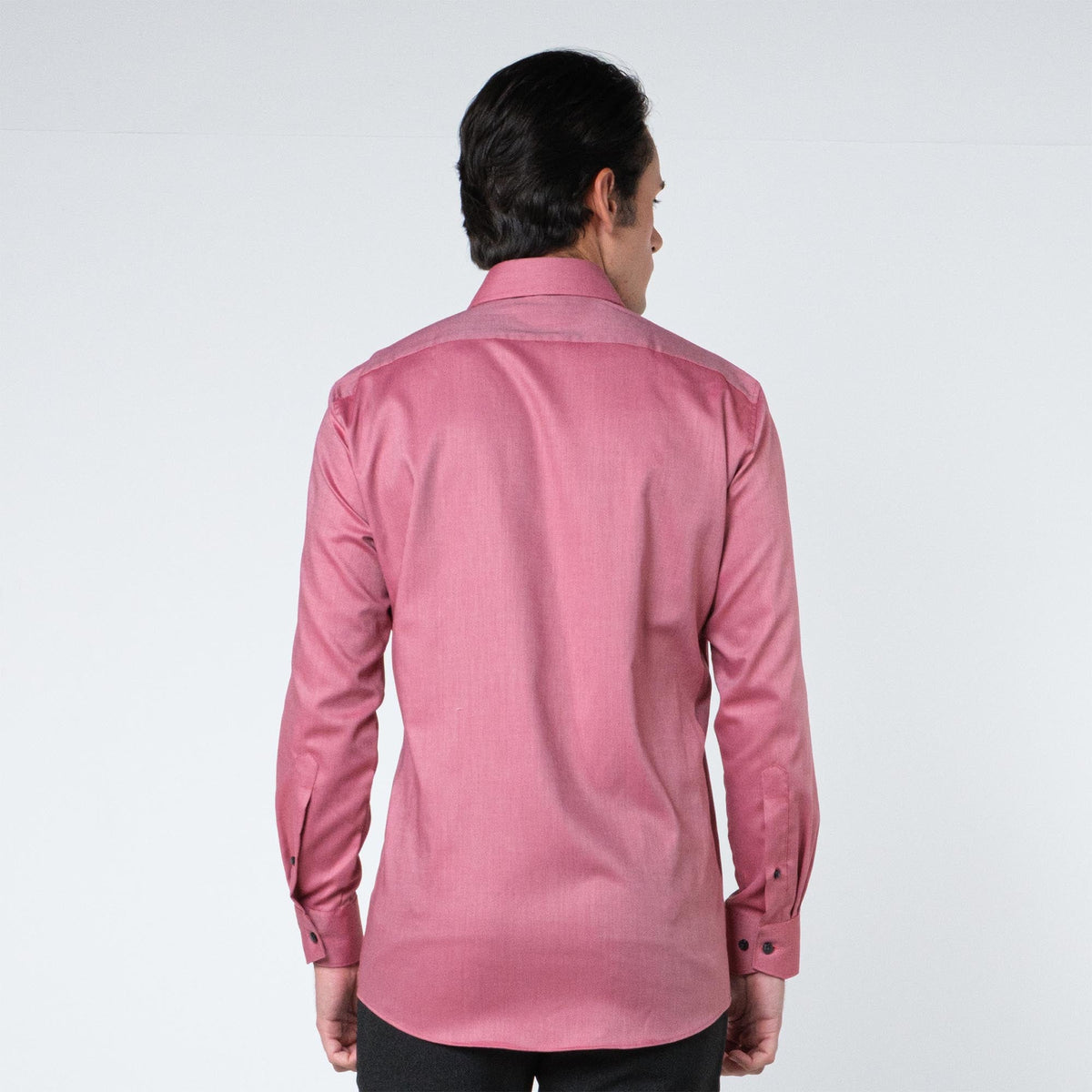 OLYMP เสื้อเชิ้ตชาย แขนยาว สีแดงเข้ม ผ้าเท็กเจอร์ ทรงหลวม ใส่สบาย รีดง่าย