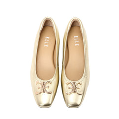 ELLE SHOES Lambskin shoes, square heel shape, LAMB SKIN COMFY COLLECTION, Block heel model, metallic gold color, ELB003 