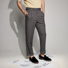 era-won Double Belts Trousers V4 Skinny Crop High Waist Shinori grey (gray) woven fabric 