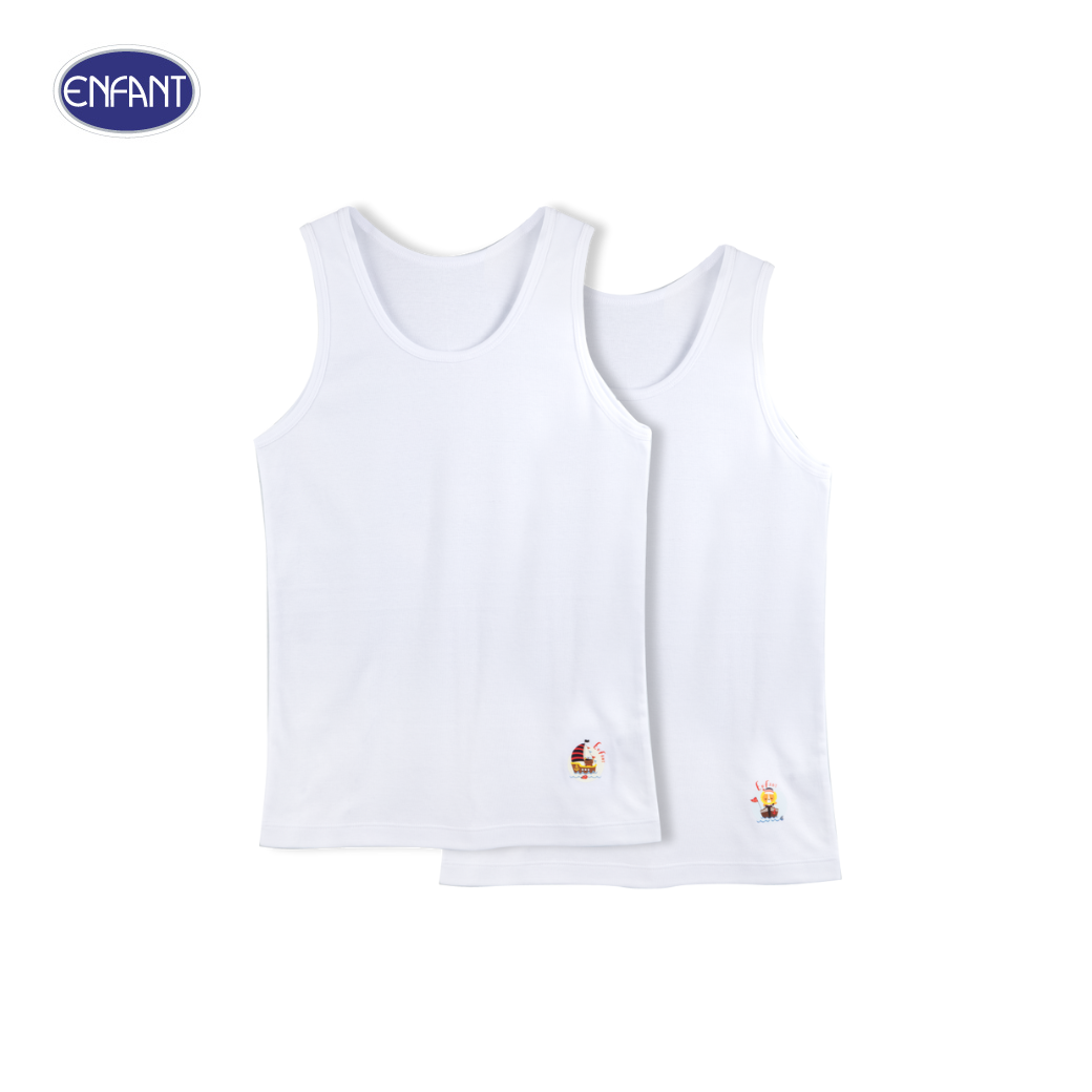 ENFANT (Enfant) Boys' tank tops for children aged 10-16 years, size XL-3XL, cartoon print, pack of 2, mixed patterns, white 