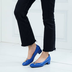 ELLE SHOES Lambskin shoes, square heel shape, LAMB SKIN COMFY COLLECTION, Block heel model, blue, ELB003 