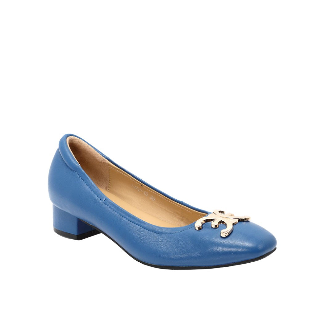 ELLE SHOES Lambskin shoes, square heel shape, LAMB SKIN COMFY COLLECTION, Block heel model, blue, ELB003 