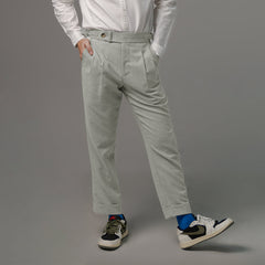 era-won Double Belts Trousers V1 Skinny Crop High Waist Pants, Mad Light Grey 
