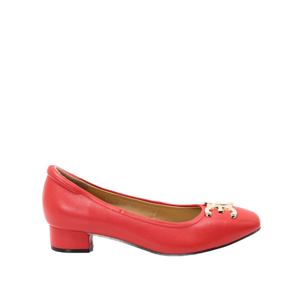 ELLE SHOES Lambskin shoes, square heel, LAMB SKIN COMFY COLLECTION, Block heel model, red, ELB003 
