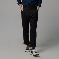 era-won Long pants, Double Belts Trousers V2 model, Skinny Crop style, high waist, Black color (dark black), new fabric
