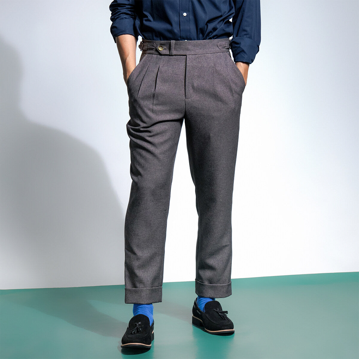 era-won Long pants, Double Belts Trousers V3, Skinny Crop, high waist, Motion grey (gray) 