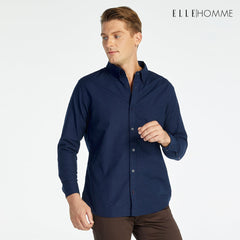 ELLE HOMME | Long-sleeved shirt, collared, REGULAR style, navy blue | W8B675