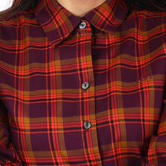 Women's three-quarter sleeve shirt, check pattern, model WACR321W9DVE3 Regular Fit, purple