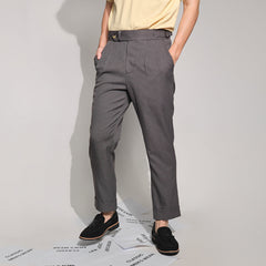 era-won Double Belts Trousers V4 Skinny Crop High Waist Shinori grey (gray) woven fabric 