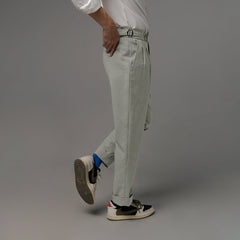 era-won Double Belts Trousers V1 Skinny Crop High Waist Pants, Mad Light Grey 