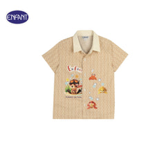 ENFANT (Enfant) Short-sleeved button-down shirt + three-quarter pants set for children aged 6 months - 8 years, SoS Art toy collection, cream color 