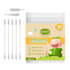 Enfant Ongfont Cotton Buds, paper cotton swabs, small and spiral heads, 200 swabs