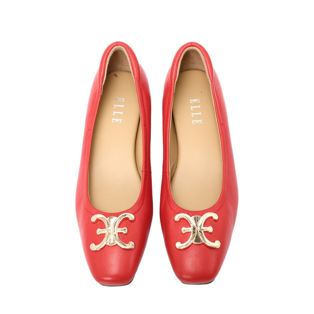 ELLE SHOES Lambskin shoes, square heel, LAMB SKIN COMFY COLLECTION, Block heel model, red, ELB003 