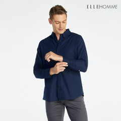 ELLE HOMME | Long-sleeved shirt, collared, REGULAR style, navy blue | W8B675