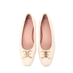 ELLE SHOES Lambskin shoes, square heel, LAMB SKIN COMFY COLLECTION, Block heel model, off-white color, ELB003 