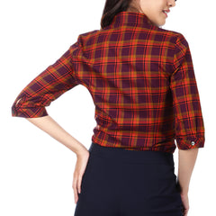 Women's three-quarter sleeve shirt, check pattern, model WACR321W9DVE3 Regular Fit, purple