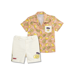 ENFANT Ongfont shirt + shorts set for children aged 6 months - 8 years, Lemon collection, cotton mixed with satin, orange color 