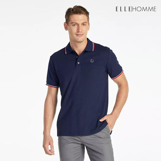 เสื้อ(ผ้ายืด)โปโล ปักทอขลิบลาย สกรีนโลโก้ ELLE HOMME ที่อกด้านซ้าย - BigxShow