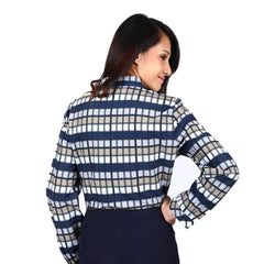 Women's long-sleeved shirt, check pattern, model WACR608W9NVE0 Regular Fit, blue