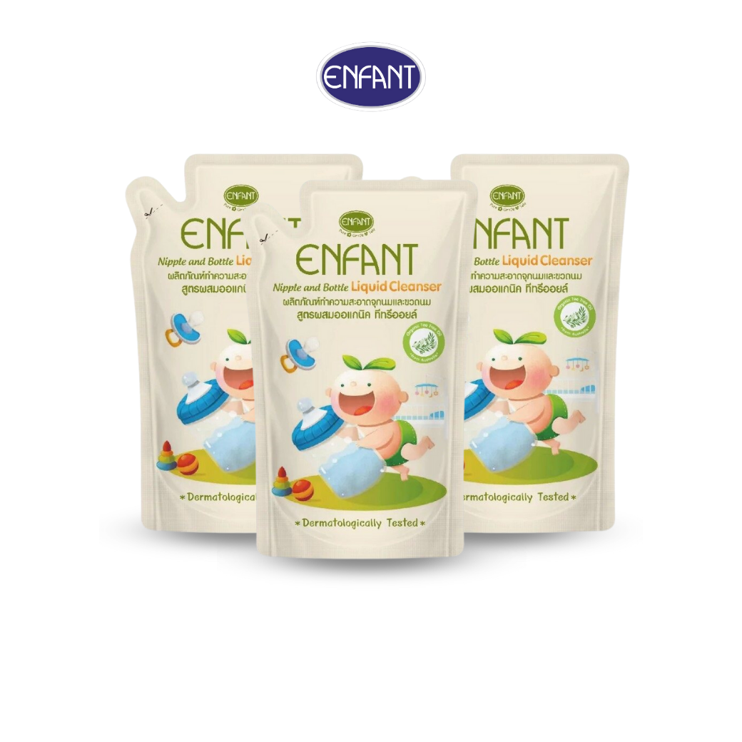 Enfant Nipple and Bottle Liquid Cleanser, organic formula, tea tree oil, refill bag, 600 ml., 1 pack/3 sachets