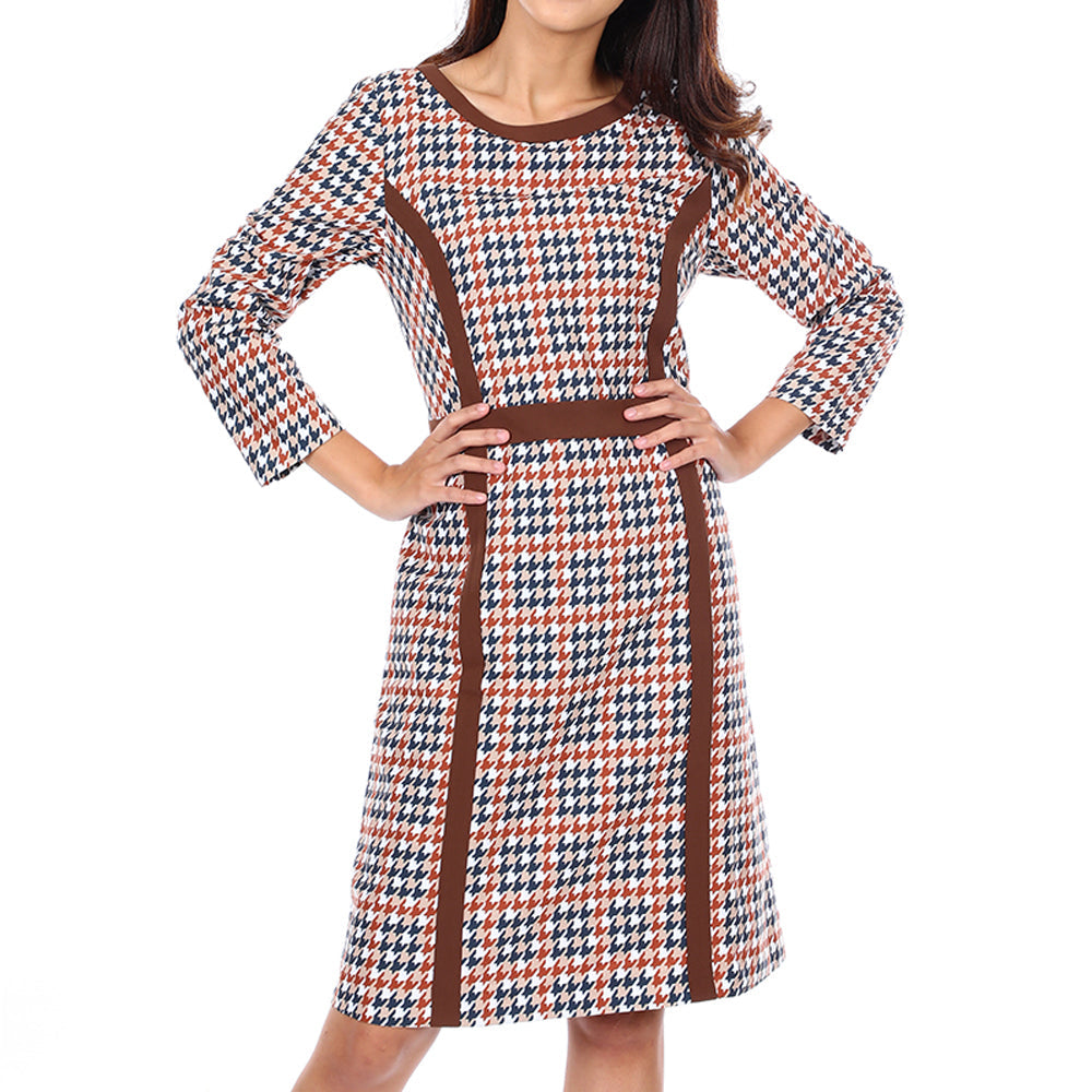 Women's long-sleeved dress, model WDCE604W9BRE0 Regular Fit, brown