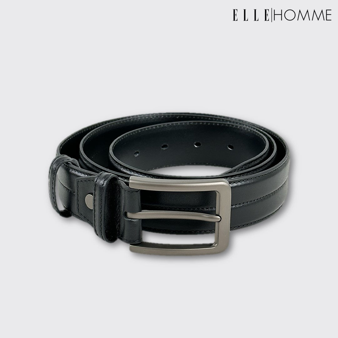 ELLE HOMME I Genuine cowhide leather belt, Casual style, sewn with a black center line for added coolness, black I H84003