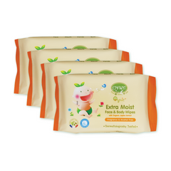 Enfant อองฟองต์ Extra Moist Face & Body Wipes ทิชชูเปียก สูตร Organic Jojoba Oil 1 ห่อ มี 40 แผ่น / 1 แพค มี 4 ห่อ