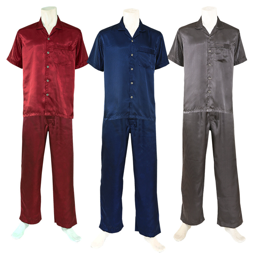 Guy Laroche Long-sleeved pajamas, short sleeves, satin fabric, printed stripes (JPP7911R2)