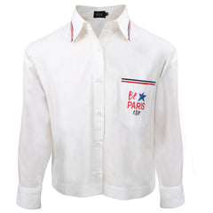 ELLE Women's CROP Shirt, COTTON fabric, long sleeves, BOXY style, screen-printed pocket, model W3B272