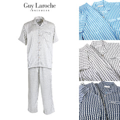 Guy Laroche Satin Pajamas, Short Sleeve, Long Pants, Printed Pattern, 3 Colors Available (JPP7517S4)