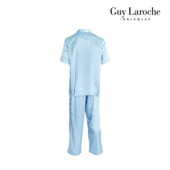 Guy Laroche Satin Pajamas, Short Sleeve, Long Pants, Printed Pattern, 3 Colors Available (JPP7517S4)