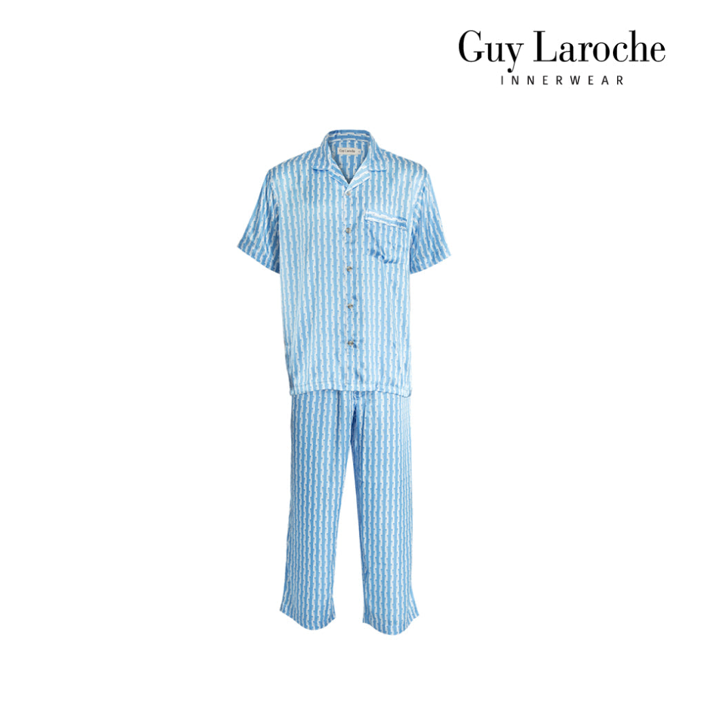 Guy Laroche Satin Pajamas, Short Sleeve, Long Pants, Printed Pattern, 3 Colors Available (JPP7517S4)