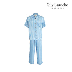 Guy Laroche Satin Pajamas, Short Sleeve, Long Pants, Printed Pattern, 3 Colors Available (JPP7517S4)