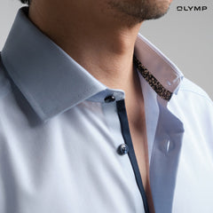 OLYMP LUXOR Shirt, men's short-sleeved shirt, blue, plain fabric, loose fit, comfortable to wear, easy to iron, AUTU24 