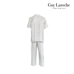 Guy Laroche Satin Pajamas, Short Sleeve, Long Pants, Printed Pattern, 3 Colors Available (JPP7517S4)