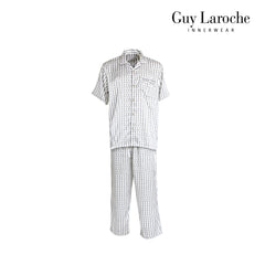 Guy Laroche Satin Pajamas, Short Sleeve, Long Pants, Printed Pattern, 3 Colors Available (JPP7517S4)