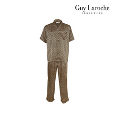 Guy Laroche Satin Pajamas, Short Sleeve, Long Pants, Printed Pattern, 3 Colors Available (JPP7518S4)