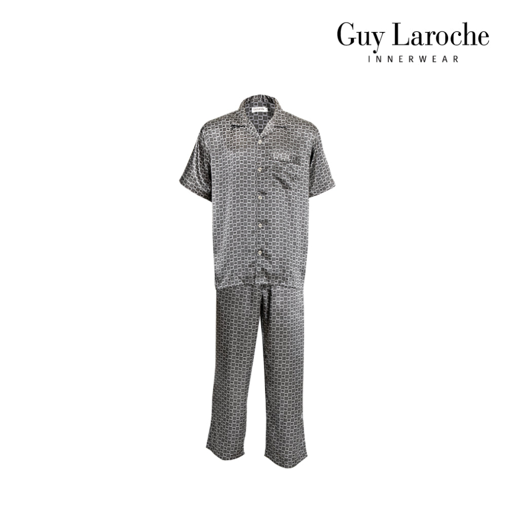 Guy Laroche Satin Pajamas, Short Sleeve, Long Pants, Printed Pattern, 3 Colors Available (JPP7518S4)