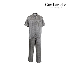 Guy Laroche Satin Pajamas, Short Sleeve, Long Pants, Printed Pattern, 3 Colors Available (JPP7518S4)
