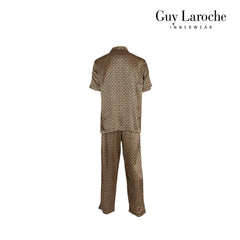 Guy Laroche Satin Pajamas, Short Sleeve, Long Pants, Printed Pattern, 3 Colors Available (JPP7518S4)